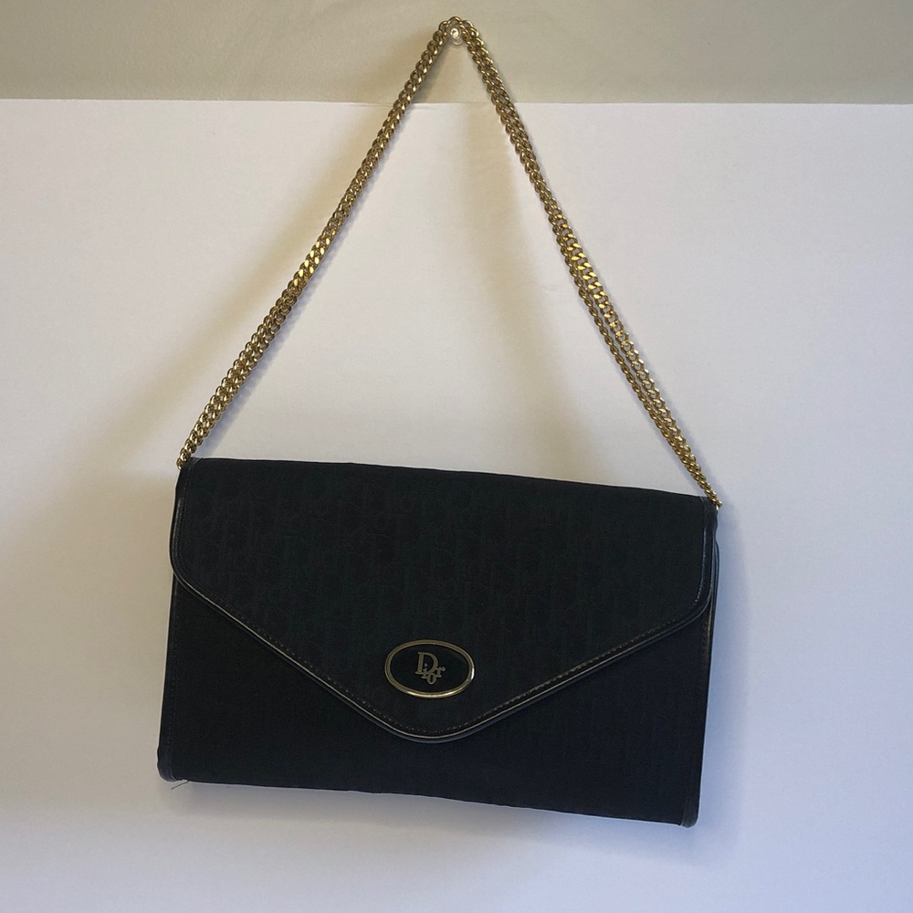 Pre Love Dior monogram Black Clutch with Gold Chain Strap - Picture 6 of 16